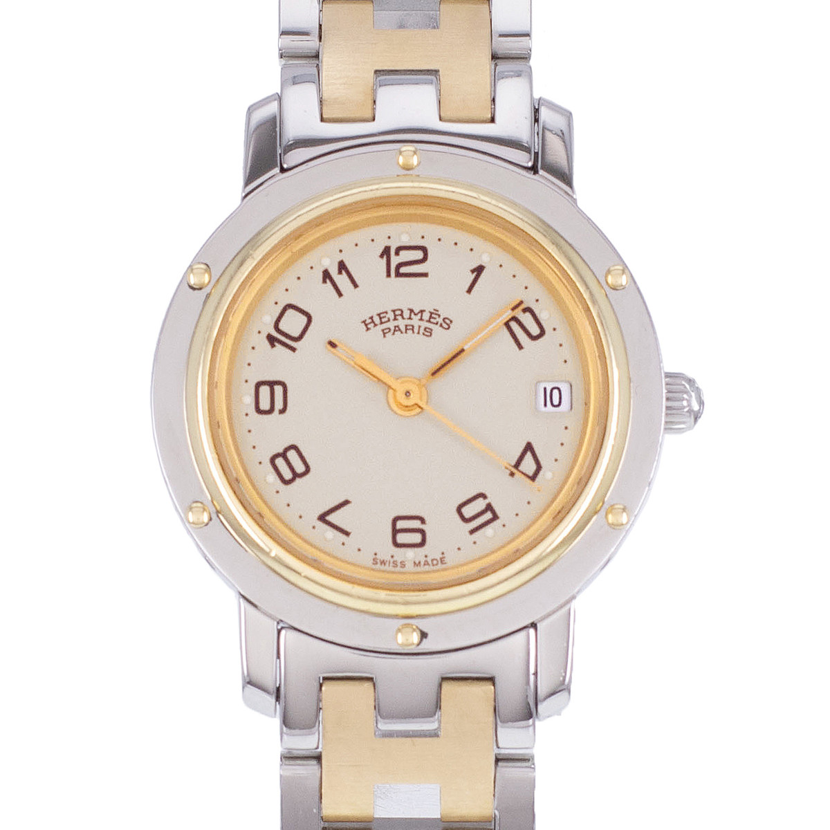 Montre d'occasion HERMES Clipper femme quartz bracelet acier et plaqué or - vue D1