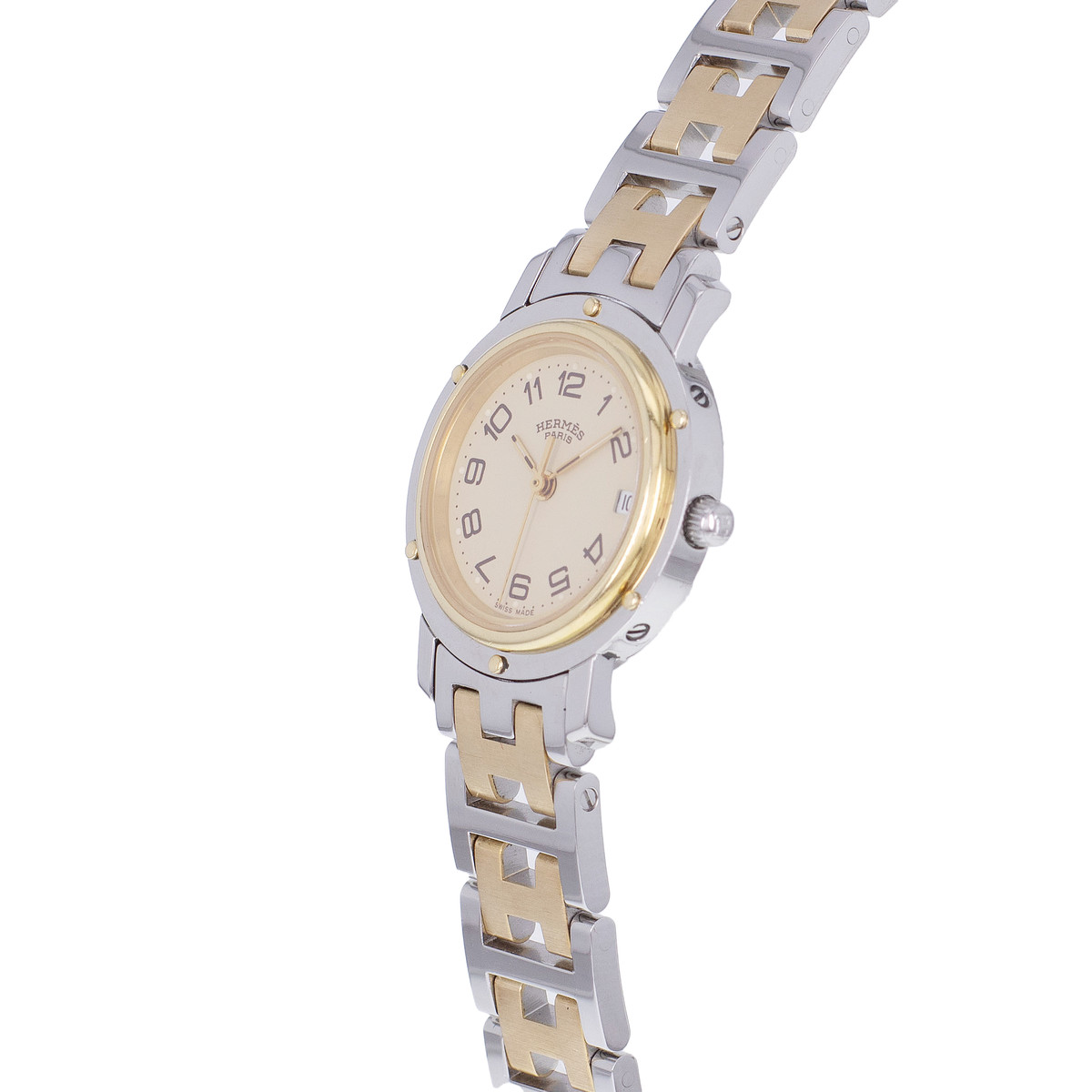 Montre d'occasion HERMES Clipper femme quartz bracelet acier et plaqué or - vue D2