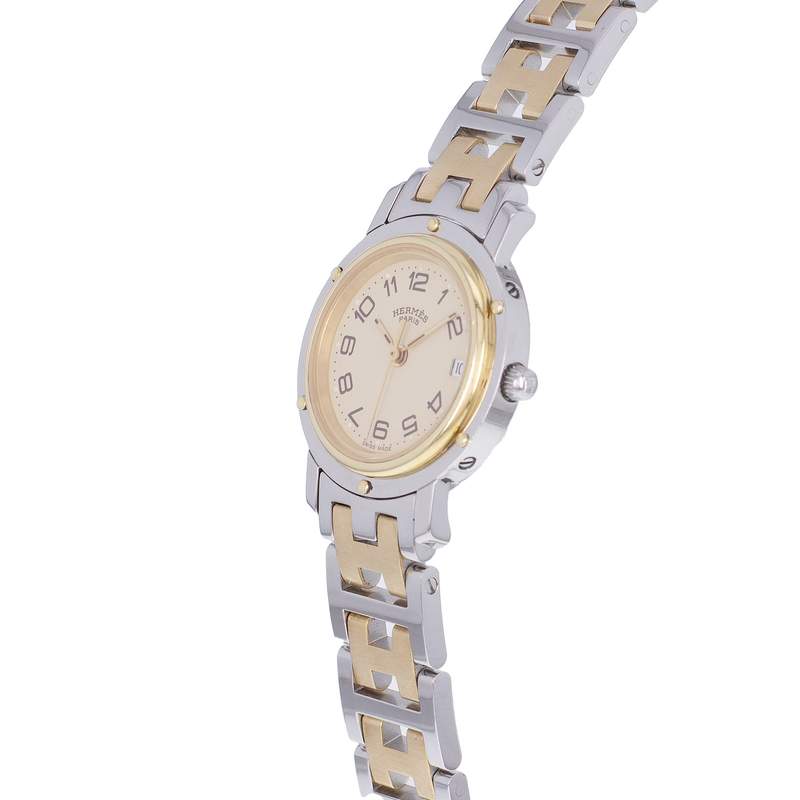 Montre d'occasion HERMES Clipper femme quartz bracelet acier et plaqué or - vue D2