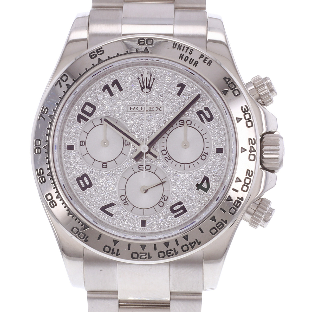 Montre d'occasion ROLEX Cosmograph Daytona homme mouvement automatique certifié (cosc) bracelet or blanc 750/000 - vue D1