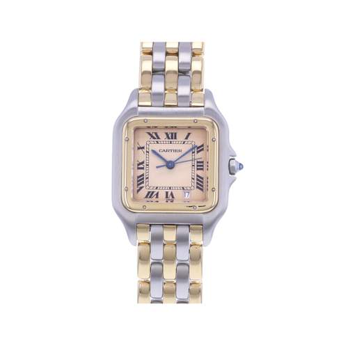 Pre-owned CARTIER Panthère Medium Women's Quartz Watch with 750/000 Yellow Gold and Stainless Steel Bracelet
