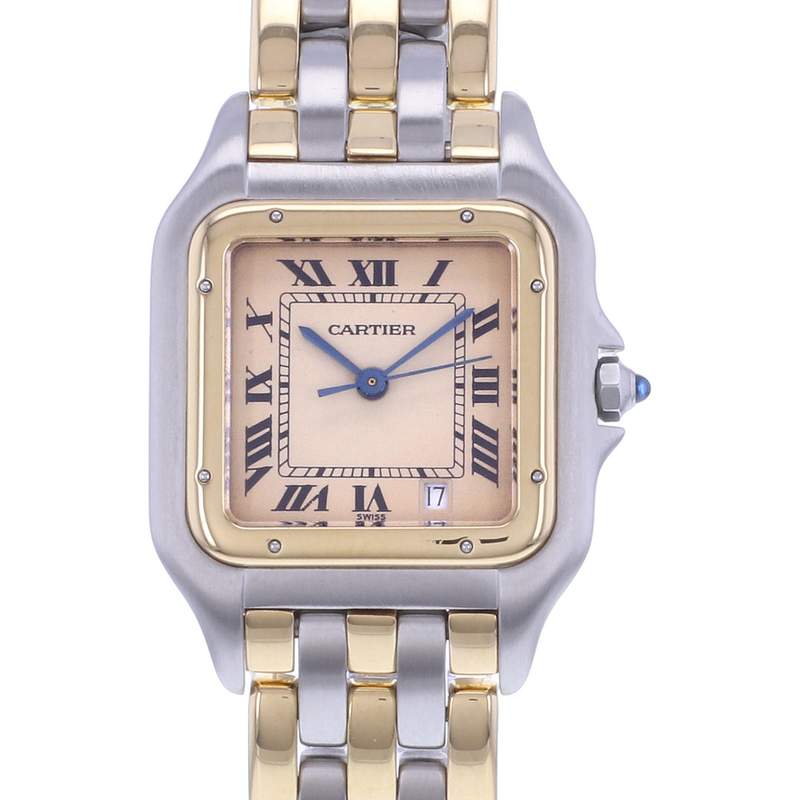 Montre d'occasion CARTIER Panthère Moyen Modèle femme quartz bracelet or jaune 750/000 et acier - vue D1