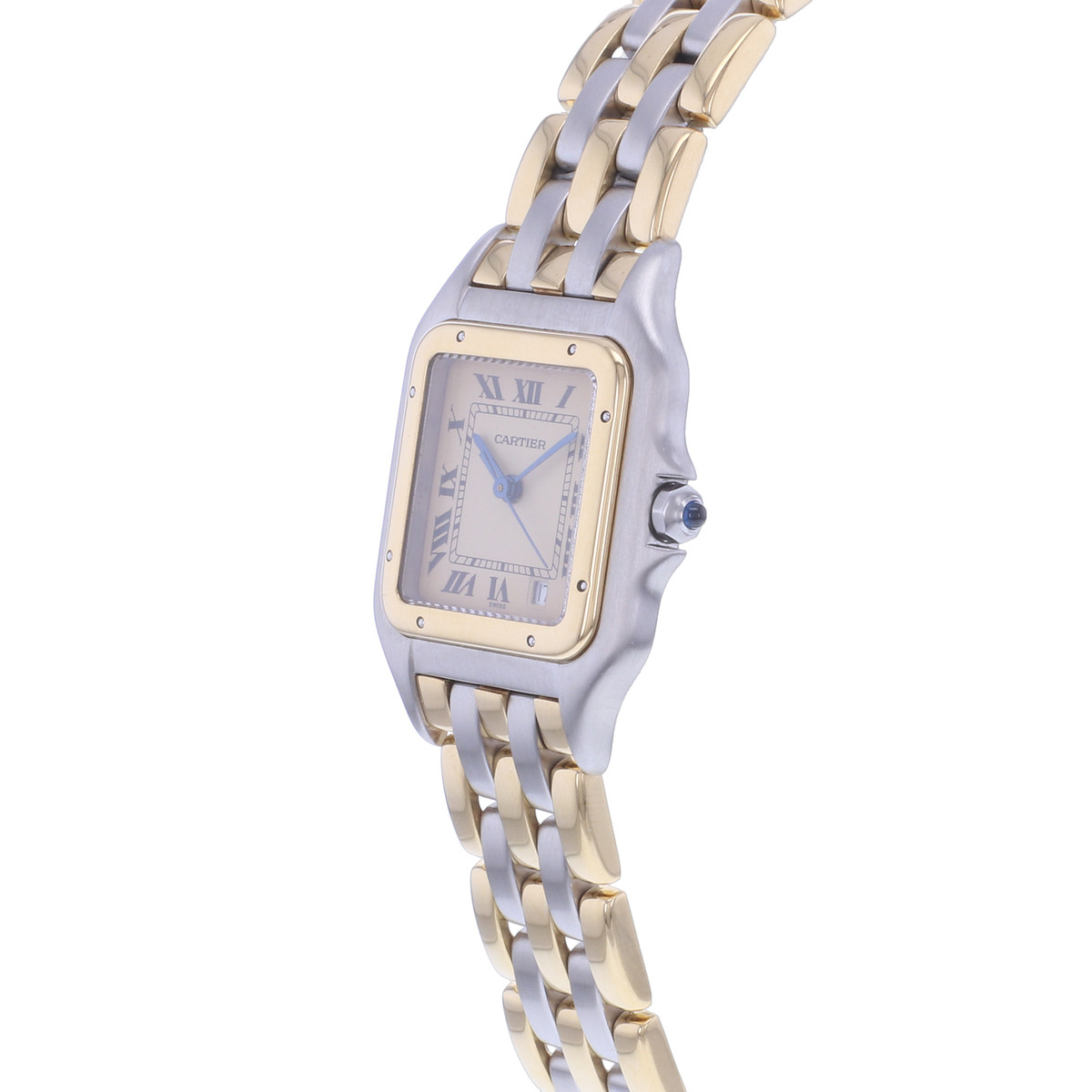 Montre d'occasion CARTIER Panthère Moyen Modèle femme quartz bracelet or jaune 750/000 et acier - vue D2
