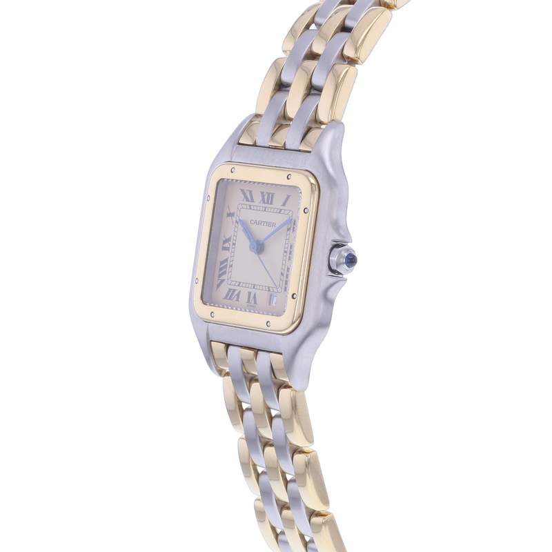 Montre d'occasion CARTIER Panthère Moyen Modèle femme quartz bracelet or jaune 750/000 et acier - vue D2