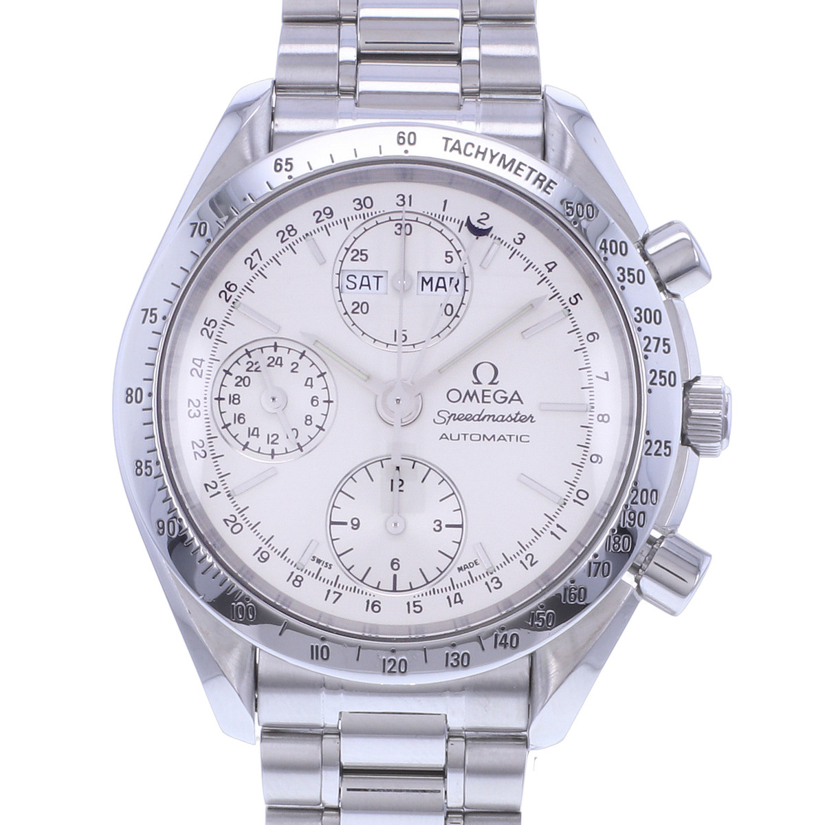Montre d'occasion OMEGA Speedmaster Day-Date homme automatique bracelet acier - vue D1