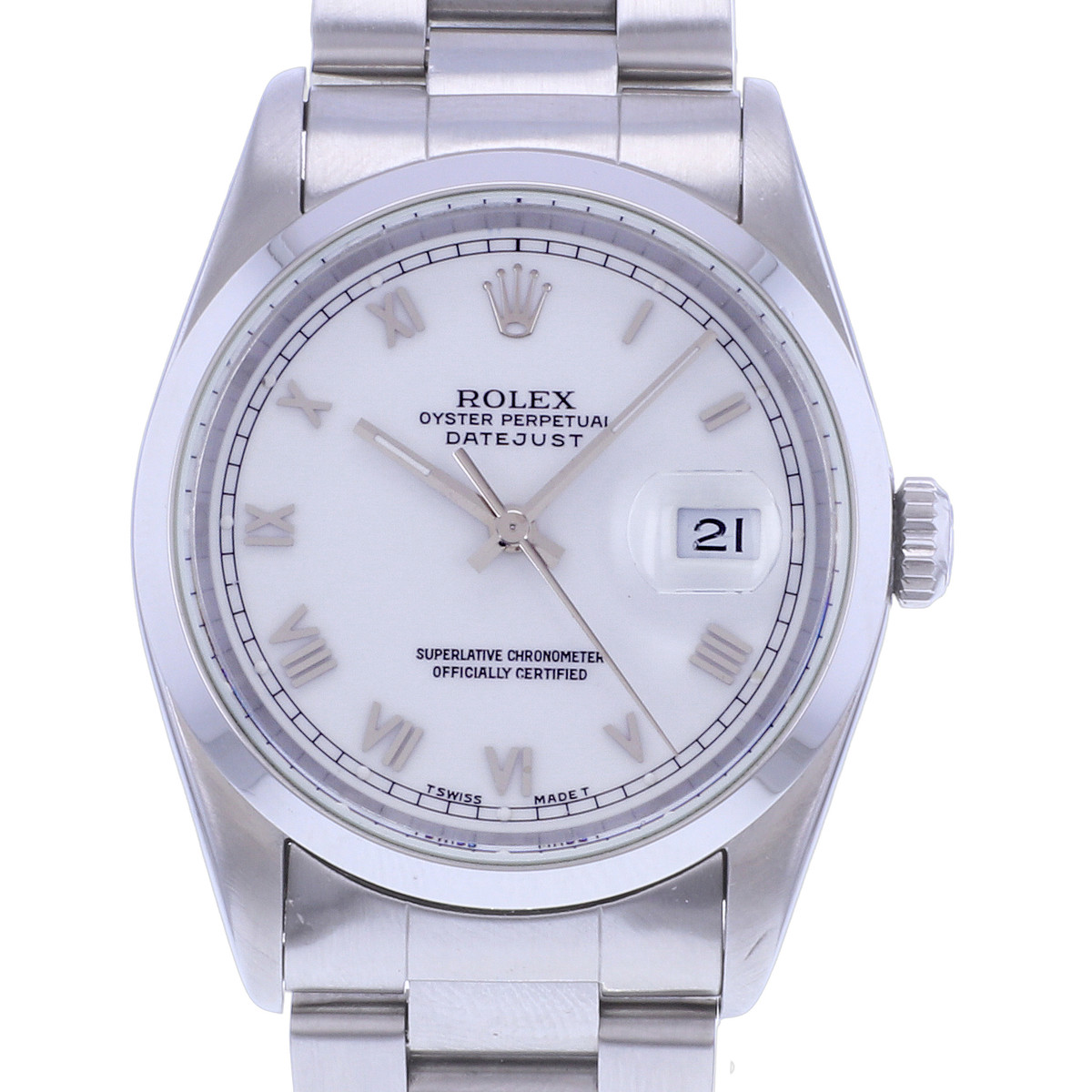 Montre d'occasion ROLEX DateJust 36 homme mouvement automatique certifié (cosc) bracelet acier - vue D1