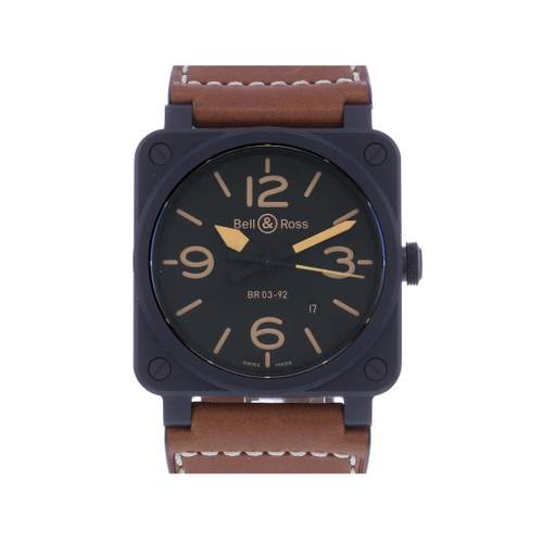 Montre d'occasion BELL & ROSS BR03-92 Heritage homme automatique bracelet cuir d'origine