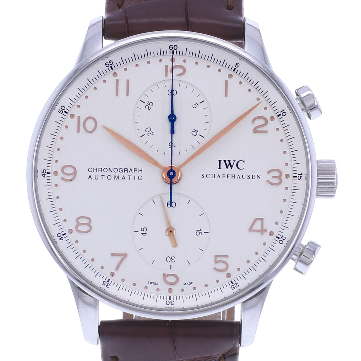 Montre d'occasion IWC Portugaise Chronographe homme automatique bracelet cuir cresus - vue D1