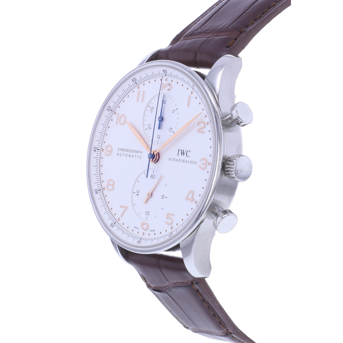 Montre d'occasion IWC Portugaise Chronographe homme automatique bracelet cuir cresus - vue D2