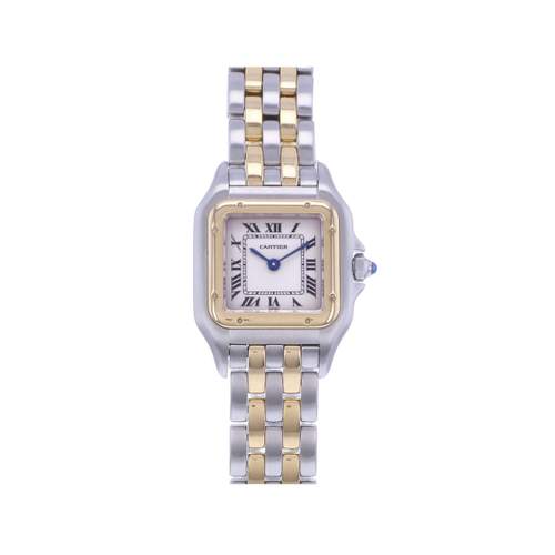 Montre d'occasion CARTIER Panthère Petit Modèle femme quartz bracelet or jaune 750/000 et acier