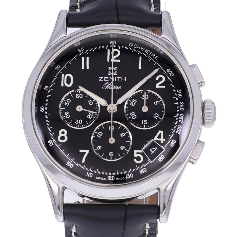 Montre d'occasion ZENITH Prime Chronographe homme mécanique bracelet cuir cresus - vue D1