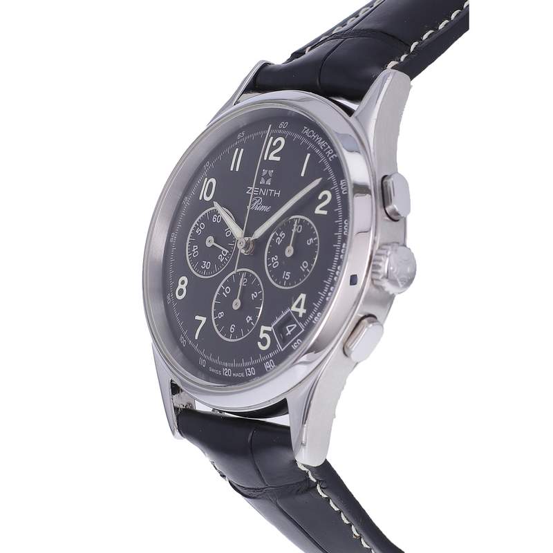 Montre d'occasion ZENITH Prime Chronographe homme mécanique bracelet cuir cresus - vue D2
