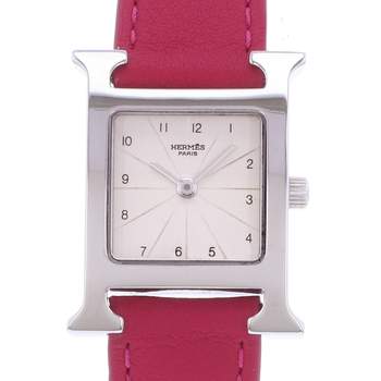 Pre-owned HERMES Heure H women's quartz watch with leather strap