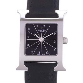 Pre-owned HERMES Heure H women's quartz watch with leather strap