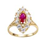 Bague d'occasion or 750 jaune marquise zirconias rubis synthétique - vue 1