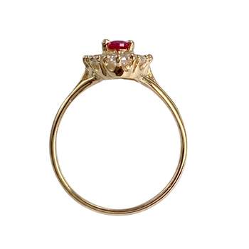 Bague d'occasion or 750 jaune marquise zirconias rubis synthétique