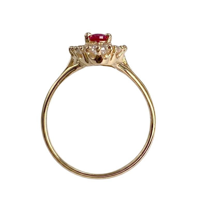 Bague d'occasion or 750 jaune marquise zirconias rubis synthétique - vue 3