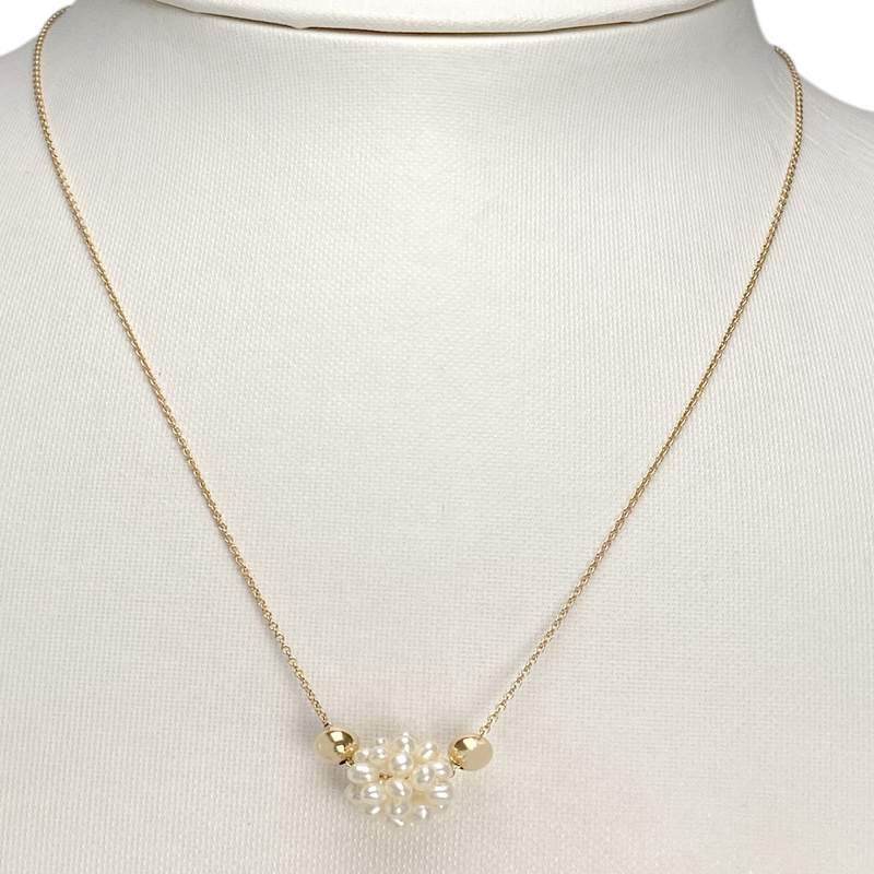 Collier d'occasion or 750 jaune maille forçat perles de culture d'eau douce 45 cm - vue 2