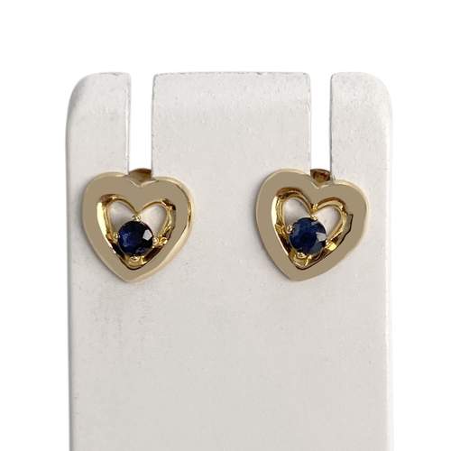 Boucles d'oreilles d'occasion or 750 jaune coeurs saphirs