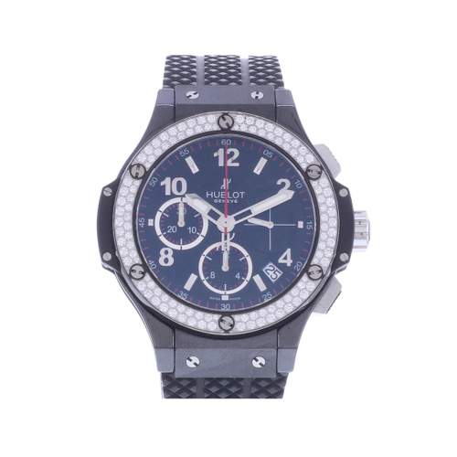 Pre-owned HUBLOT Big Bang 41 Diamonds Unisex Automatic Watch with Rubber Strap