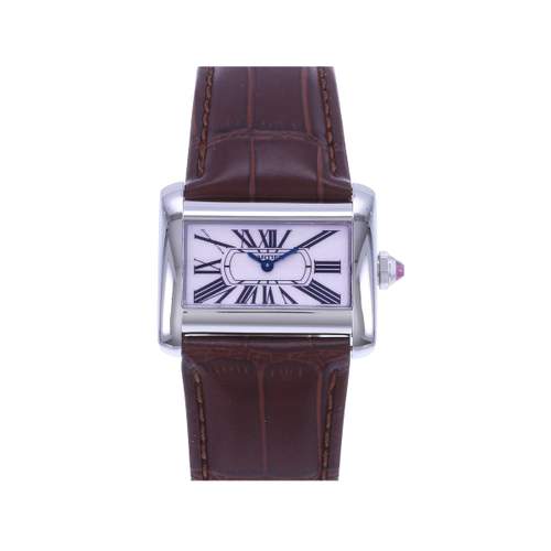 Montre d'occasion CARTIER Tank Divan femme quartz bracelet cuir d'origine