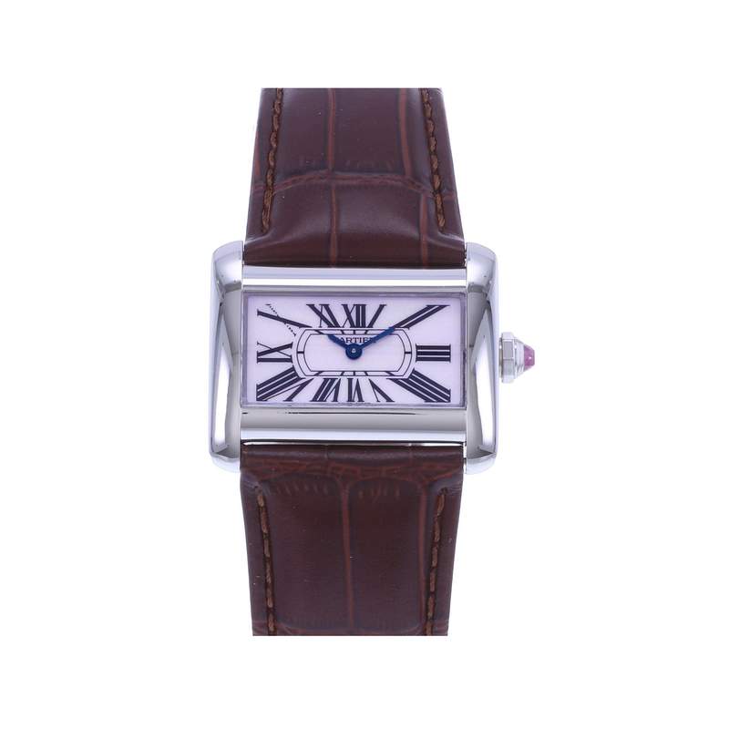 Montre d'occasion CARTIER Tank Divan femme quartz bracelet cuir d'origine - vue 1