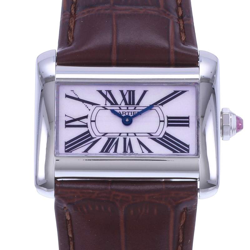 Montre d'occasion CARTIER Tank Divan femme quartz bracelet cuir d'origine - vue D1