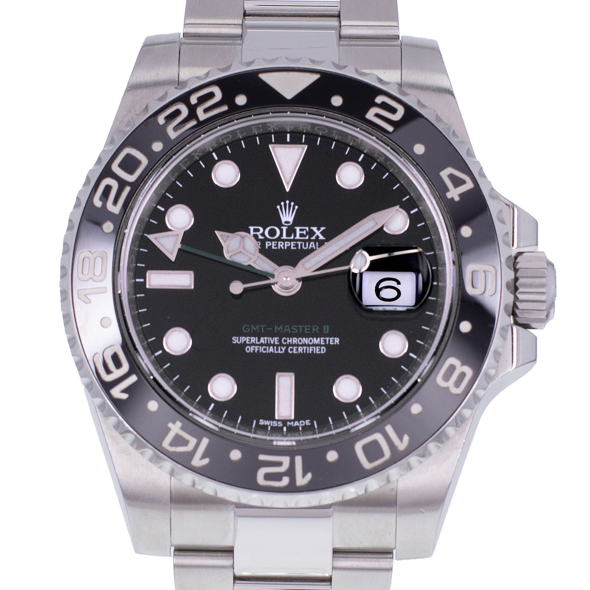 Montre d'occasion ROLEX GMT-Master II Céramique homme mouvement automatique certifié (cosc) bracelet acier - vue D1