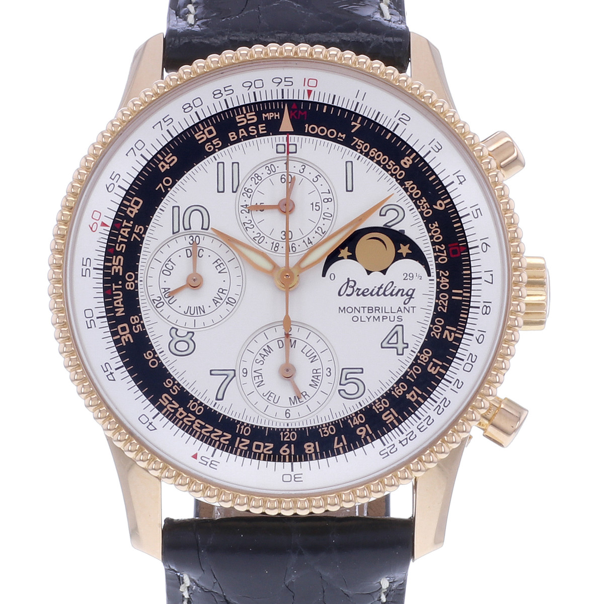 Montre d'occasion BREITLING Montbrillant Olympus Gold homme mouvement automatique certifié (cosc) bracelet cuir cresus - vue D1