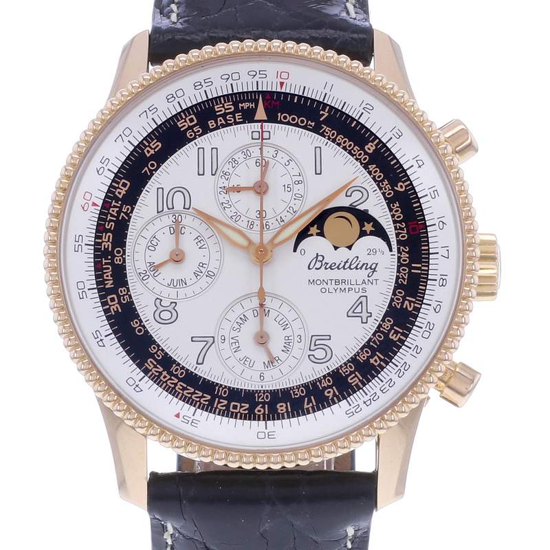 Montre d'occasion BREITLING Montbrillant Olympus Gold homme mouvement automatique certifié (cosc) bracelet cuir cresus - vue D1