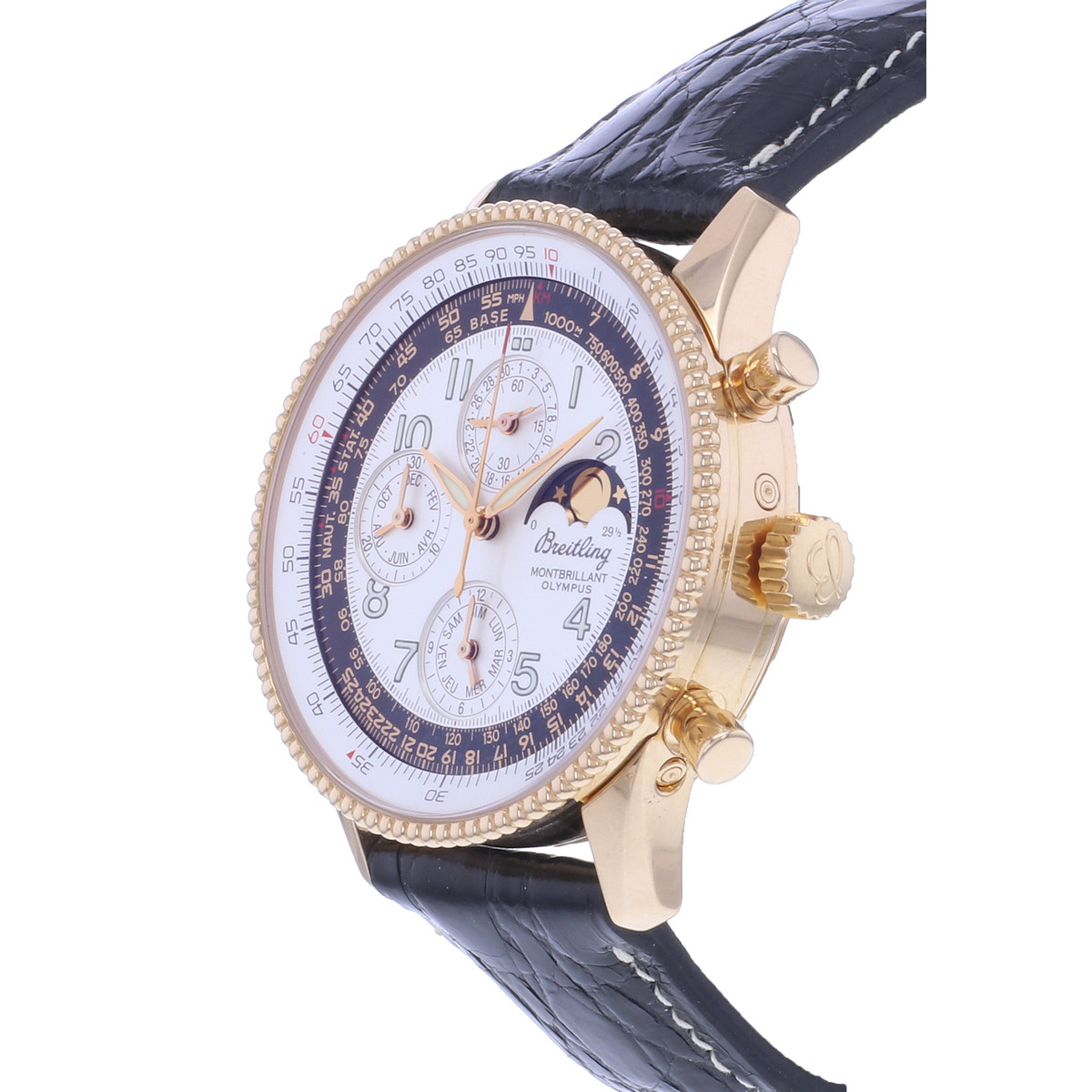 Montre d'occasion BREITLING Montbrillant Olympus Gold homme mouvement automatique certifié (cosc) bracelet cuir cresus - vue D2