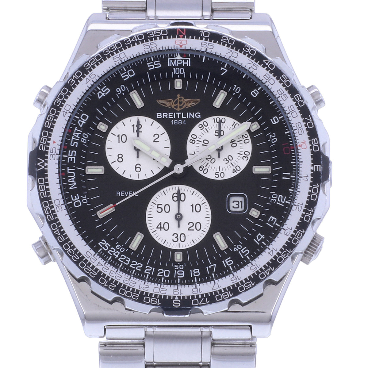 Montre d'occasion BREITLING Jupiter Pilot Vintage homme quartz bracelet acier - vue D1
