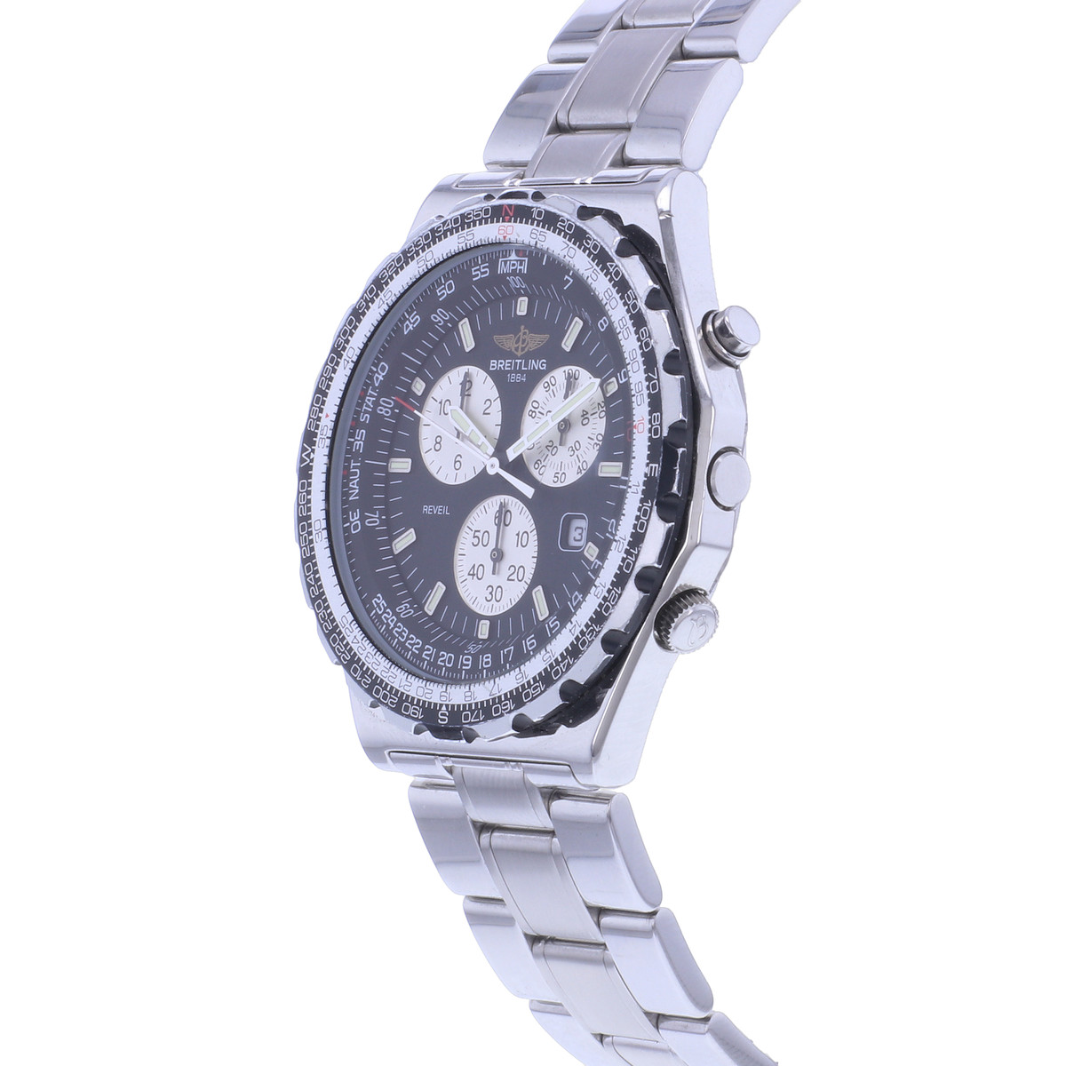 Montre d'occasion BREITLING Jupiter Pilot Vintage homme quartz bracelet acier - vue D2