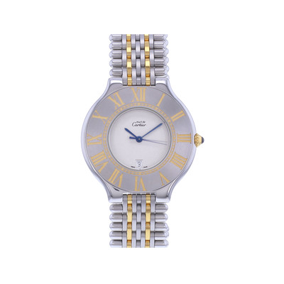 Montre d'occasion CARTIER Must 21 XL homme quartz bracelet or jaune 750/000 et acier