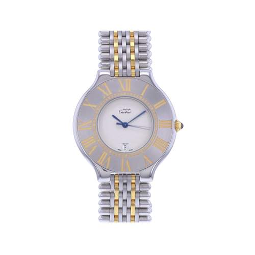 Montre d'occasion CARTIER Must 21 XL homme quartz bracelet or jaune 750/000 et acier
