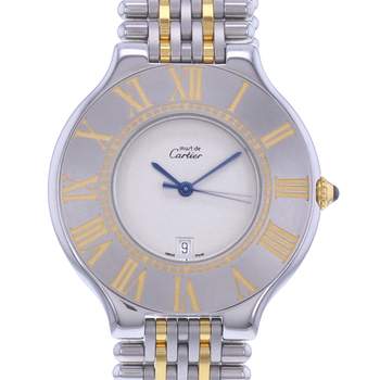 Montre d'occasion CARTIER Must 21 XL homme quartz bracelet or jaune 750/000 et acier