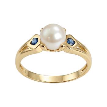 Bague d'occasion or 750 jaune perle de culture saphir