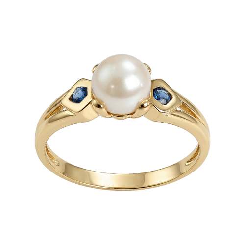 Bague d'occasion or 750 jaune perle de culture saphir