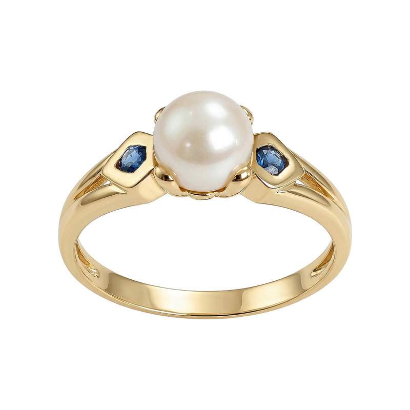 Bague d'occasion or 750 jaune perle de culture saphir - vue 1