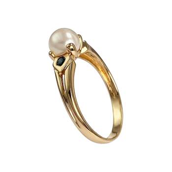 Bague d'occasion or 750 jaune perle de culture saphir