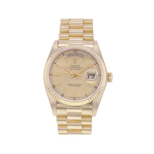 Montre d'occasion ROLEX Day-Date Or jaune President homme mouvement automatique certifié (cosc) bracelet or jaune 750/000