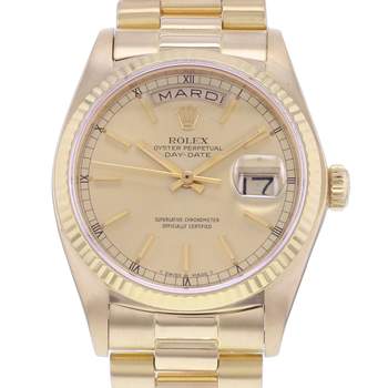 Montre d'occasion ROLEX Day-Date Or jaune President homme mouvement automatique certifié (cosc) bracelet or jaune 750/000