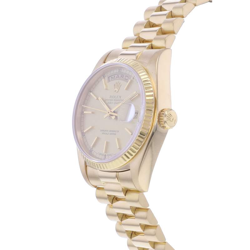 Montre d'occasion ROLEX Day-Date Or jaune President homme mouvement automatique certifié (cosc) bracelet or jaune 750/000 - vue D2