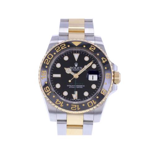 Montre d'occasion ROLEX GMT-Master II homme mouvement automatique certifié (cosc) bracelet or jaune 750/000 et acier