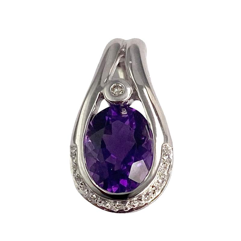 Pendentif occasion or blanc amethyste diamant - vue 1