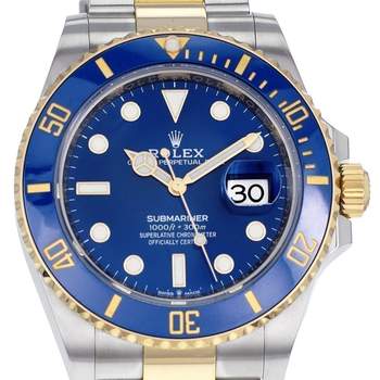 Montre d'occasion rolex submariner date homme mouvement automatique certifié (cosc) bracelet or jaune 750/000 et acier