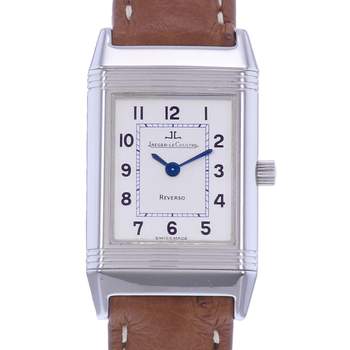 Tweedehands JAEGER LECOULTRE Reverso Lady dameshorloge met quartz uurwerk en een leren armband in de kleur cresus