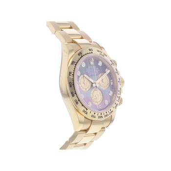 Montre d'occasion ROLEX Cosmograph Daytona Index diamants Mother of Pearl homme mouvement automatique certifié (cosc) bracelet or jaune 750/000