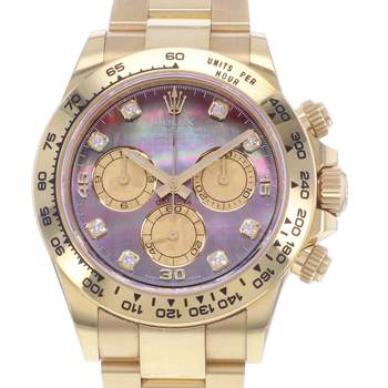 Montre d'occasion ROLEX Cosmograph Daytona Index diamants Mother of Pearl homme mouvement automatique certifié (cosc) bracelet or jaune 750/000