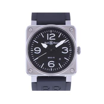 Montre d'occasion BELL & ROSS BR03-92 Black Steel homme automatique bracelet caoutchouc